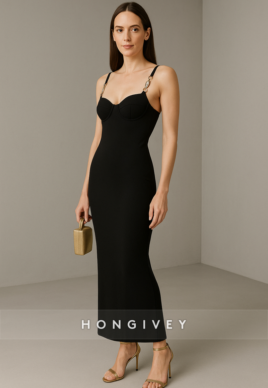 Sleeveless Regular Straps Low Back Ankle-Length Sweetheart Column Evening Gowns