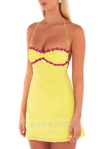 Chic A Line Spaghetti Straps Yellow Short Homecoming Dress with Sequins