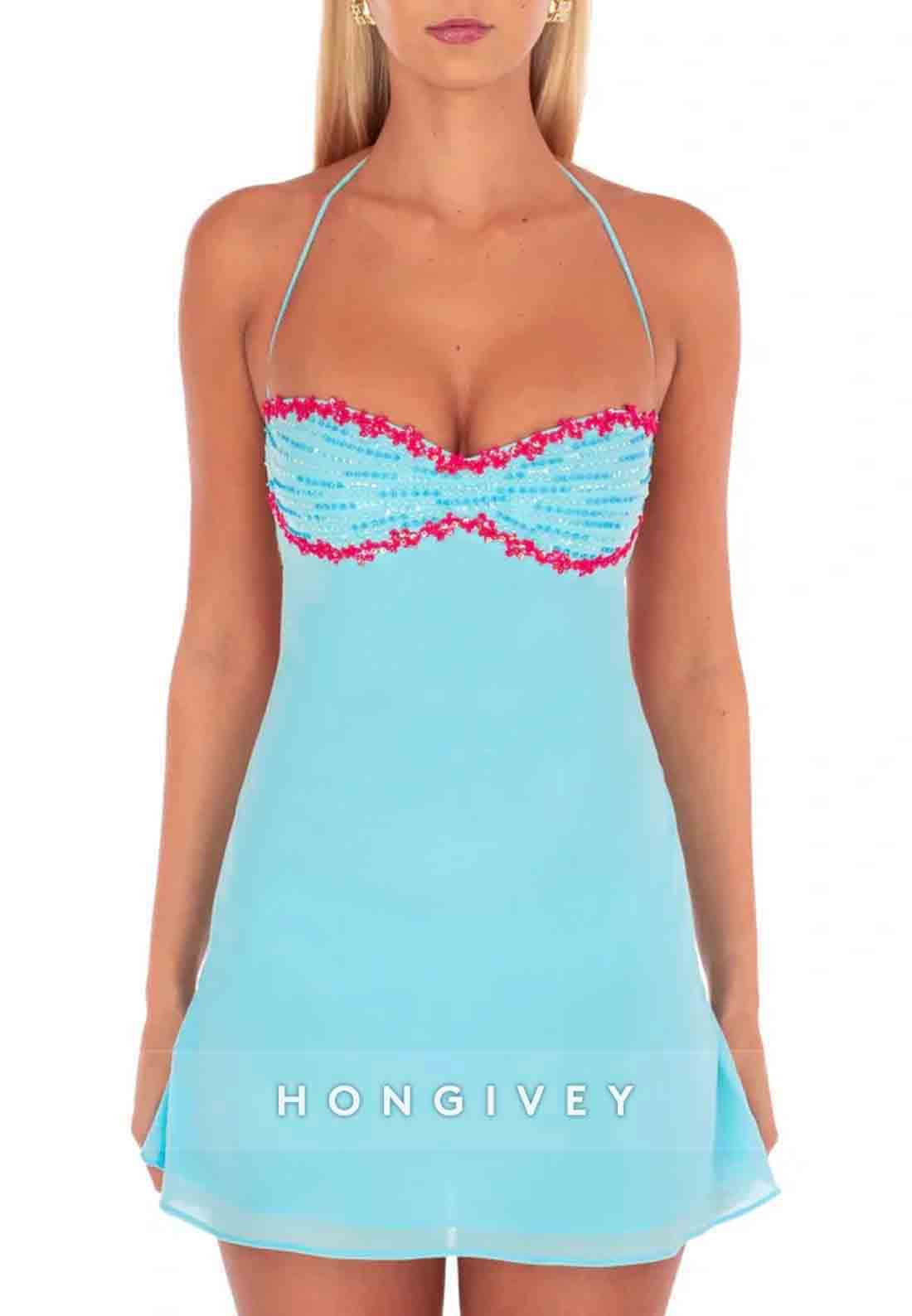 Chic A Line Spaghetti Straps Yellow Short Homecoming Dress with Sequins