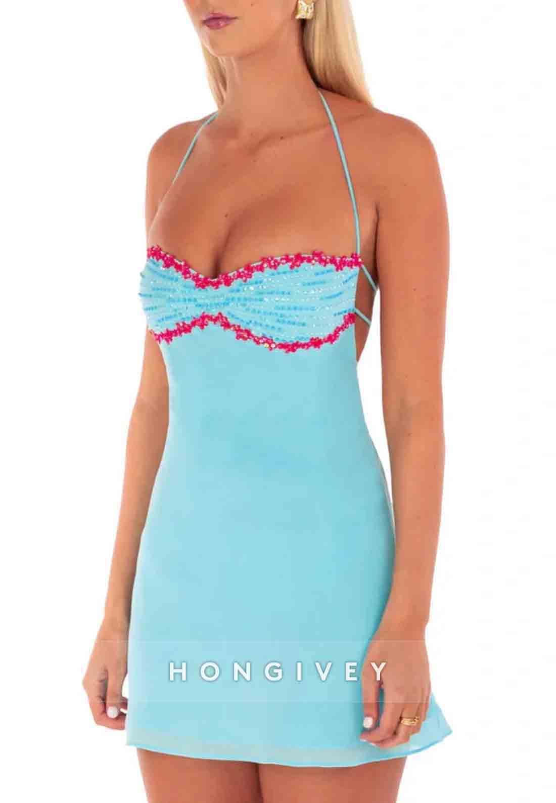 Chic A Line Spaghetti Straps Yellow Short Homecoming Dress with Sequins