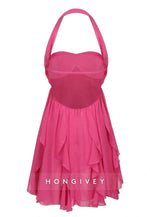 Chic Halter A Line Sweetheart Pink Short Party Dress with Ruffles