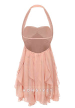 Chic Halter A Line Sweetheart Pink Short Party Dress with Ruffles