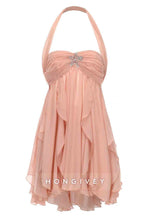 Chic Halter A Line Sweetheart Pink Short Party Dress with Ruffles