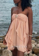 Chic Halter A Line Sweetheart Pink Short Party Dress with Ruffles