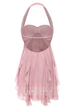 Chic Halter A Line Sweetheart Pink Short Party Dress with Ruffles