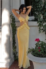 Chic Mermaid Spaghetti Straps Yellow Long Prom Dress with Ruffles