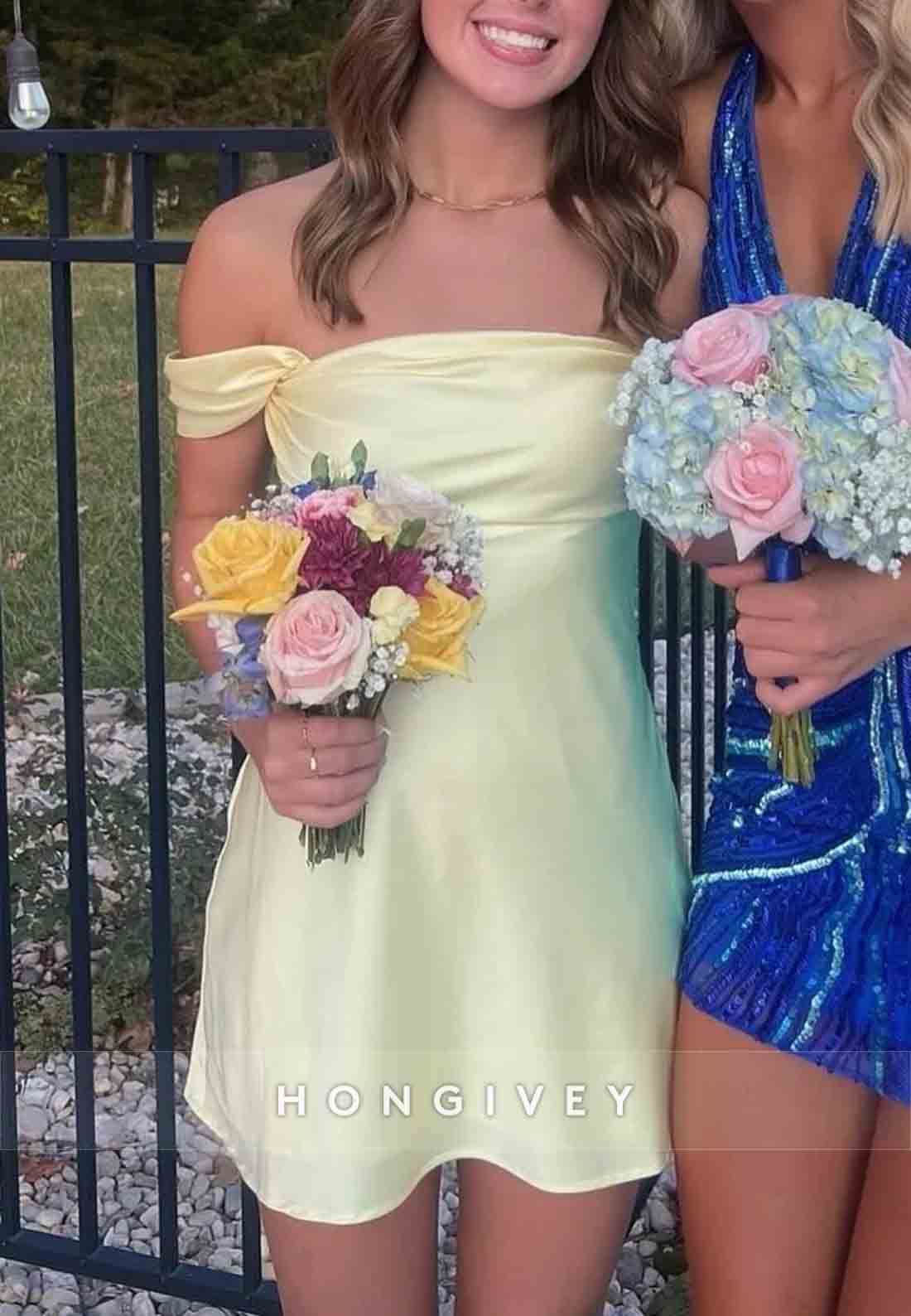 Chic Off the Shoulder Coral Pink Bodycon Satin Mini Homecoming Dress