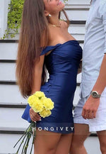 Chic Off the Shoulder Coral Pink Bodycon Satin Mini Homecoming Dress