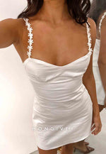 Chic Sheath Spaghetti Straps Shoulder Flower Satin Short Homecoming Dress