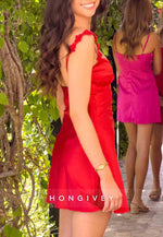 Chic Sheath Spaghetti Straps Shoulder Flower Satin Short Homecoming Dress