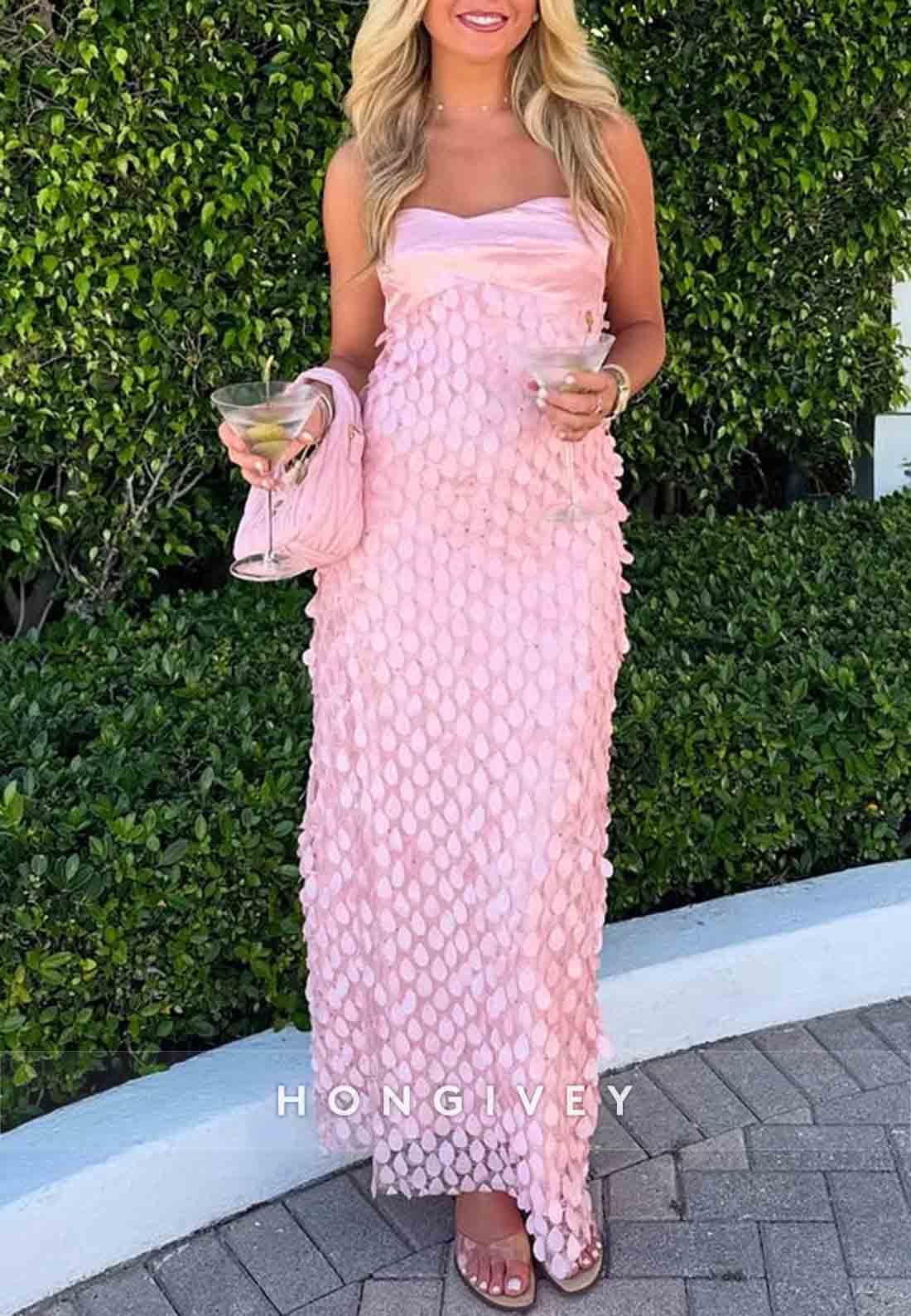 Chic Sheath Sweetheart Strapless Blue Long Prom Dress with Sequins