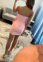 Chic Sheath Sweetheart Pink Corset Mini Homecoming Dress with Appliques Bowknot