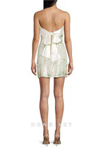 Floral Printed Bowknot Sequin Mesh Twist Front Bandeau Mini Homecoming Dress