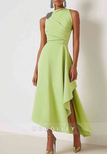 Knee-Length Sleeveless Wedding Guest Party Dress Sage Green Cocktail Party Dress