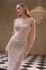 Sexy Sweetheart Sleeveless Sequins Sparkle Sheer Mermaid Prom Dress