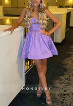 Spaghetti Straps Pleated Appliqued Back Zipper A-Line Short Homecoming Dresses