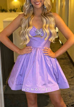 Spaghetti Straps Pleated Appliqued Back Zipper A-Line Short Homecoming Dresses