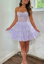 Cute Strapless A-Line Zipper Back Tiered Tulle Homecoming Dress with Ruffles