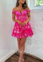 Sparkly Off The Shoulder A-Line Tiered Short Homecoming Dress With Appliques