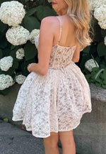Cute A Line Spaghetti Straps White Lace Short Homecoming Dress with Ruffles