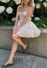 Cute A Line Spaghetti Straps White Lace Short Homecoming Dress with Ruffles