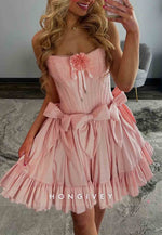 Cute A Line Strapless Pink Short Homecoming Dress with Bowknot Flowers