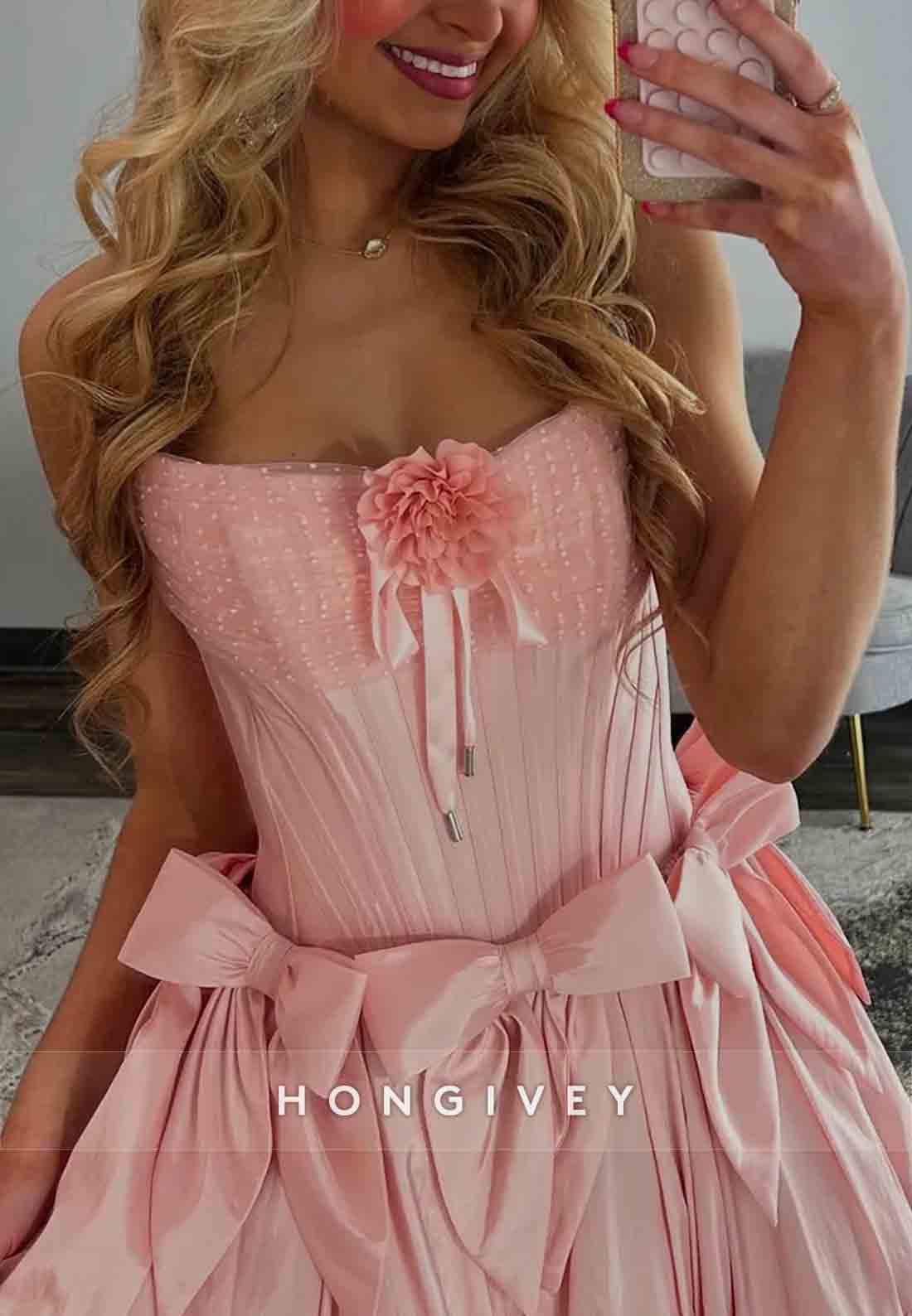 Cute A Line Strapless Pink Short Homecoming Dress with Bowknot Flowers