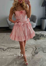 Cute A Line Strapless Pink Short Homecoming Dress with Bowknot Flowers