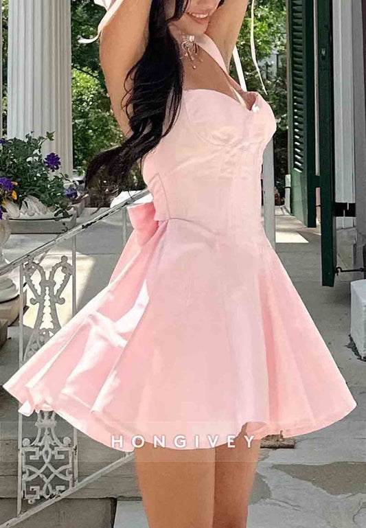 Cute A Line Sweetheart Pink Short Homecoming Dress with Bowknot