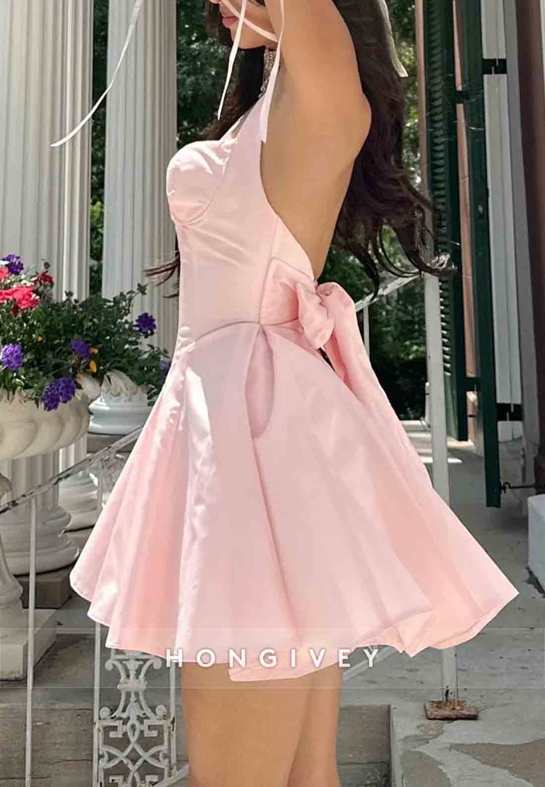 Cute A Line Sweetheart Pink Short Homecoming Dress with Bowknot