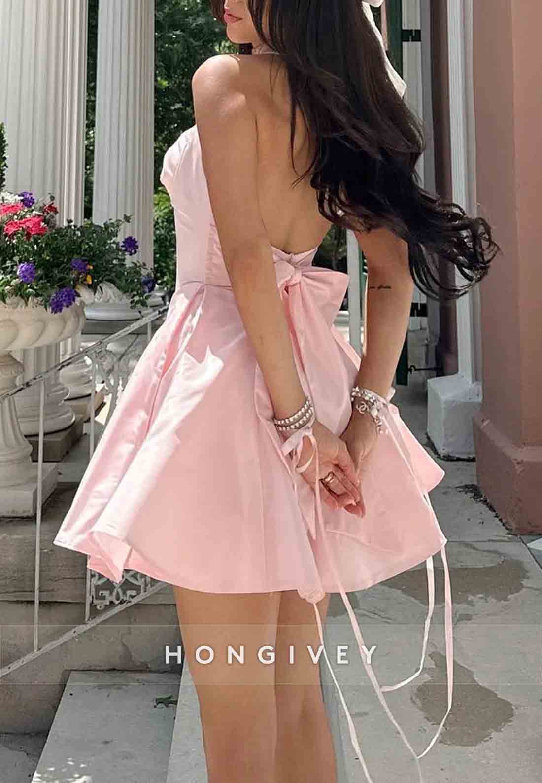 Cute A Line Sweetheart Pink Short Homecoming Dress with Bowknot