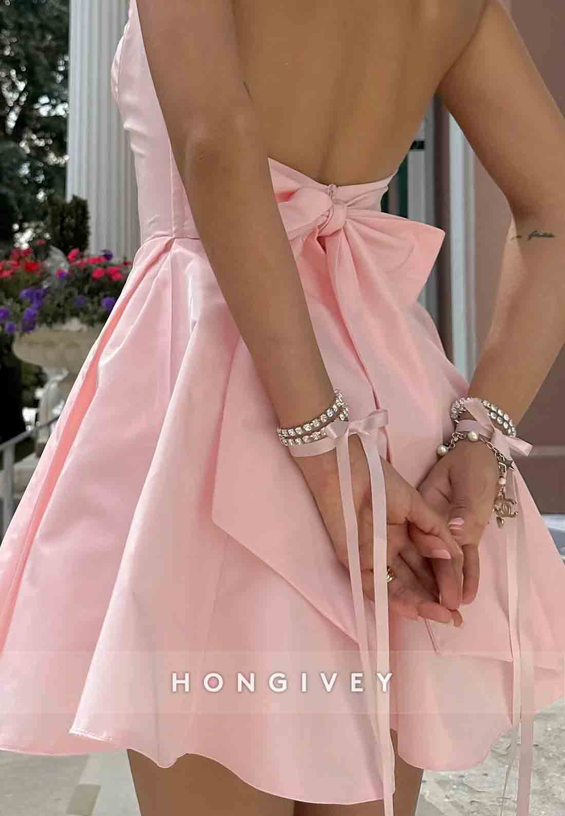 Cute A Line Sweetheart Pink Short Homecoming Dress with Bowknot
