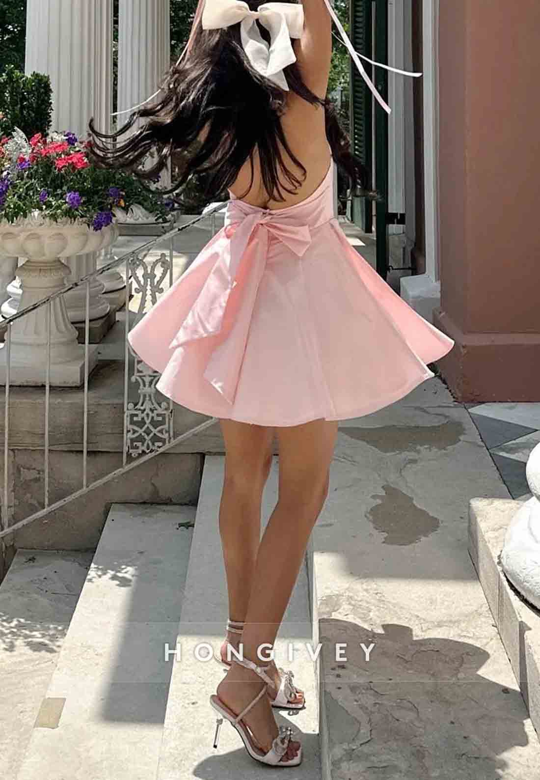 Cute A Line Sweetheart Pink Short Homecoming Dress with Bowknot