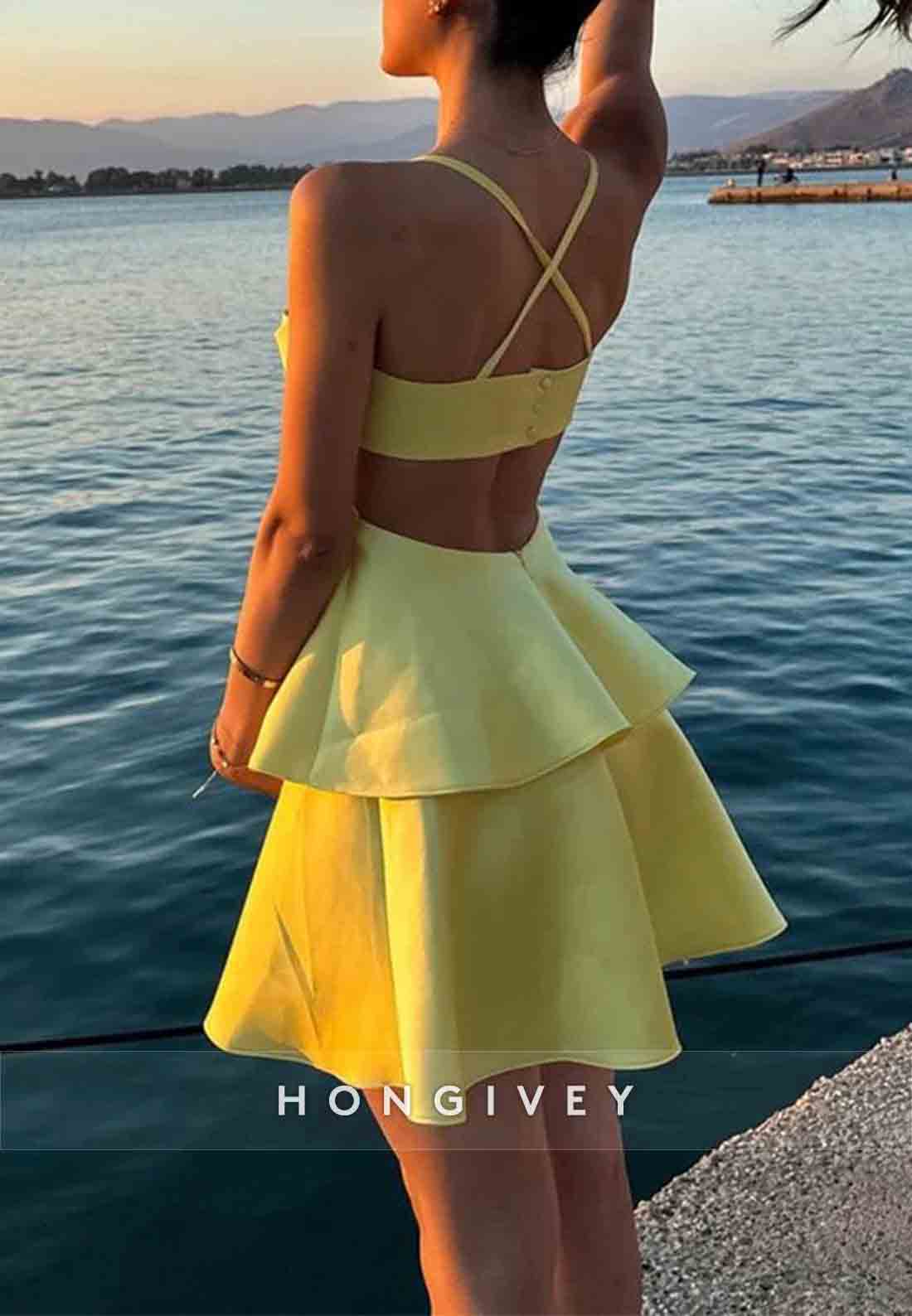 Mini A-Line Satin Pleated Crisscross Back Regular Straps Homecoming Dresses