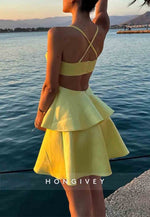 Mini A-Line Satin Pleated Crisscross Back Regular Straps Homecoming Dresses