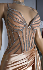 L2929 - Chic V-Neck Spaghetti Straps Beaded With Train Party Prom Evening Dress For Black Women