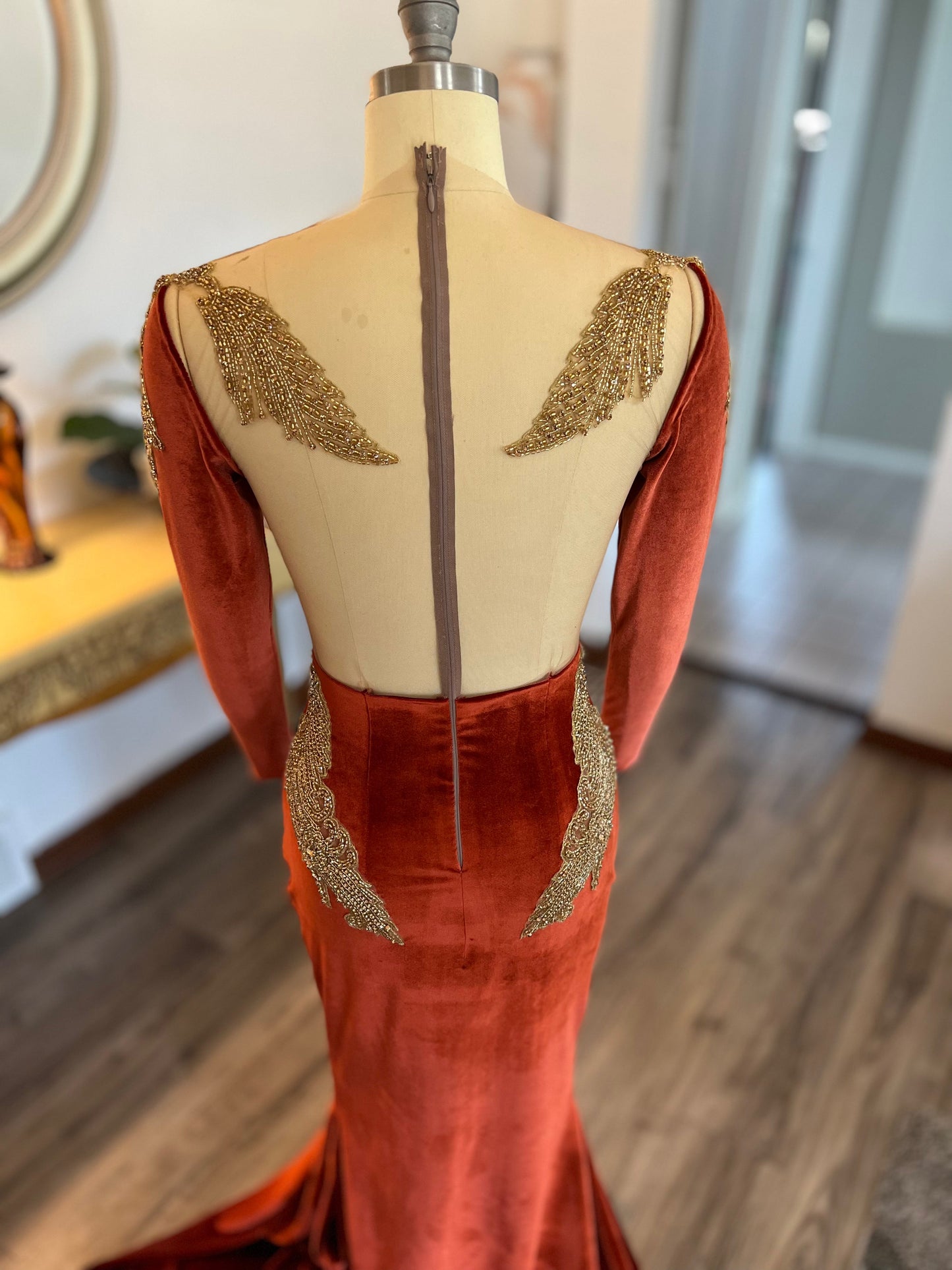 Applique Long Sleeveless Sequins Mermaid Side Slit Prom Dress