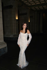 Detachable Lace Long Sleeve Mermaid Sequins Sparkle Evening Dress