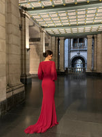 Burgundy V-Neck Long Sleeve Mermaid Formal Evening Dress