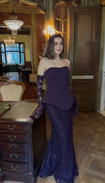 Strapless Lace Detachable Long Sleeve Mermiad Women Evening Dress