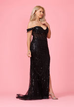 Fitted Off Shoulder Sequin Prom Evening Dress