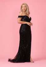 Fitted Off Shoulder Sequin Prom Evening Dress