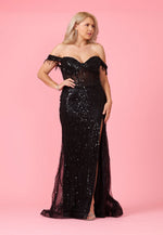 Fitted Off Shoulder Sequin Prom Evening Dress