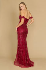 Fitted Off Shoulder Sequin Prom Evening Dress