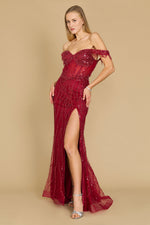 Fitted Off Shoulder Sequin Prom Evening Dress