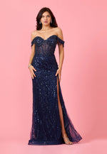 Fitted Off Shoulder Sequin Prom Evening Dress