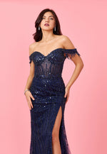 Fitted Off Shoulder Sequin Prom Evening Dress