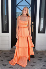 Cantaloupe Orange Ruched A-Line Corset Tiered Long Party Dresss