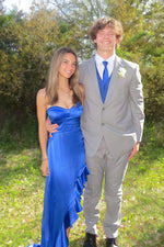 Strapless Green Silk Long Party Dress with Slit