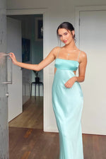 Aqua Straps Cut outs Maxi Dress with Cowl Back